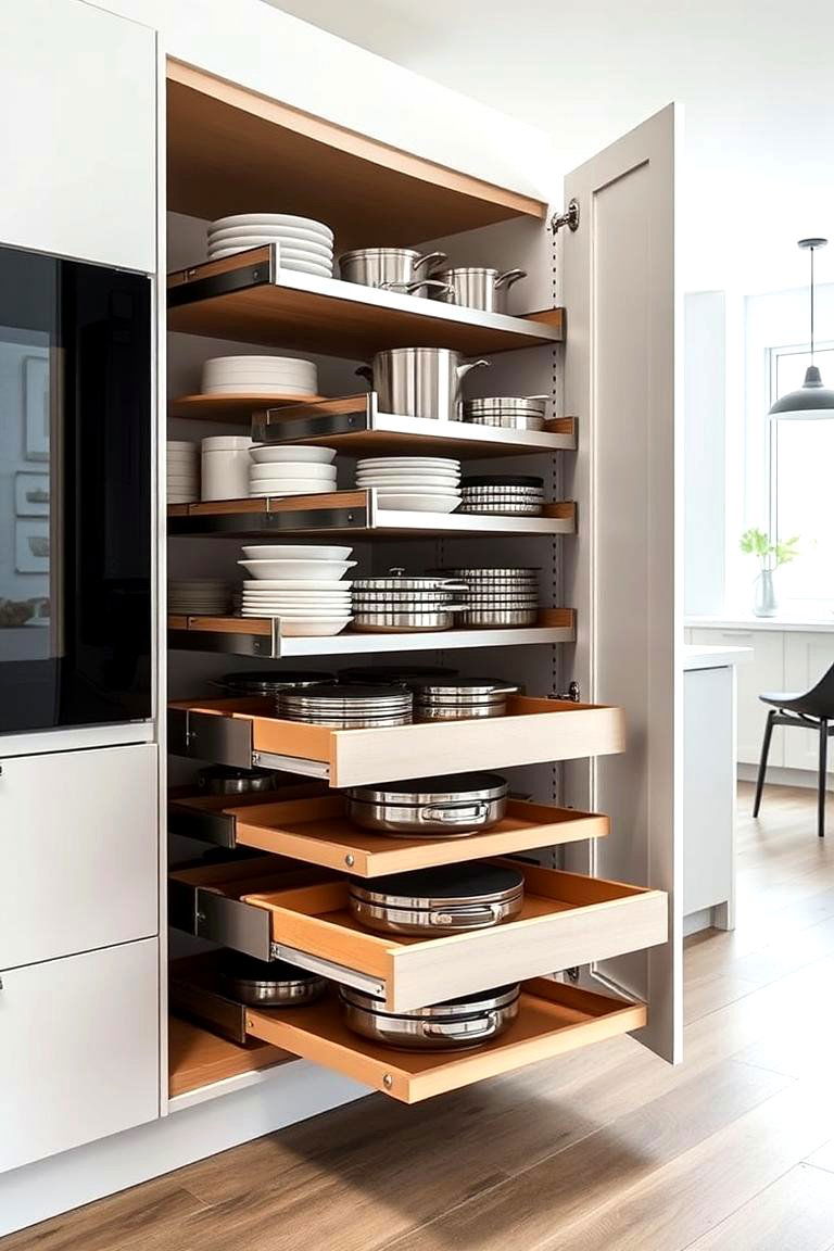 Deep Storage Cabinet with Roll out Trays - 24 Blind Corner Kitchen Cabinet Ideas