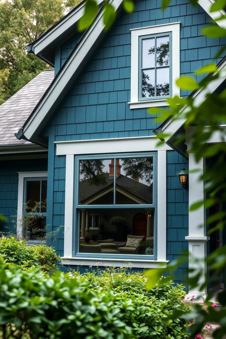 Deep Teal and Soft Gray - 24 Exterior Garage Door Trim Ideas