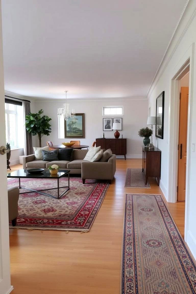 Define Zones in Open Plan Living with Rugs - 24 Townhouse Interior Design Ideas