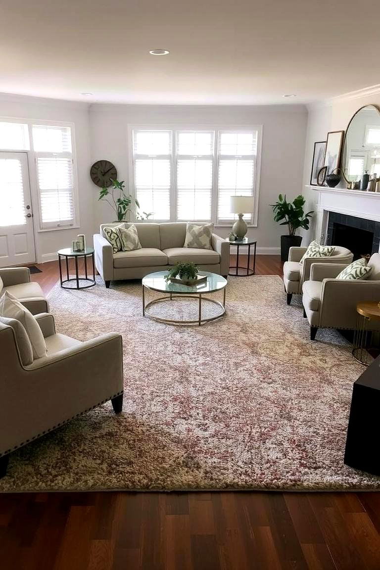 Define Zones with Textured Rugs - 24 Large Living Room Ideas