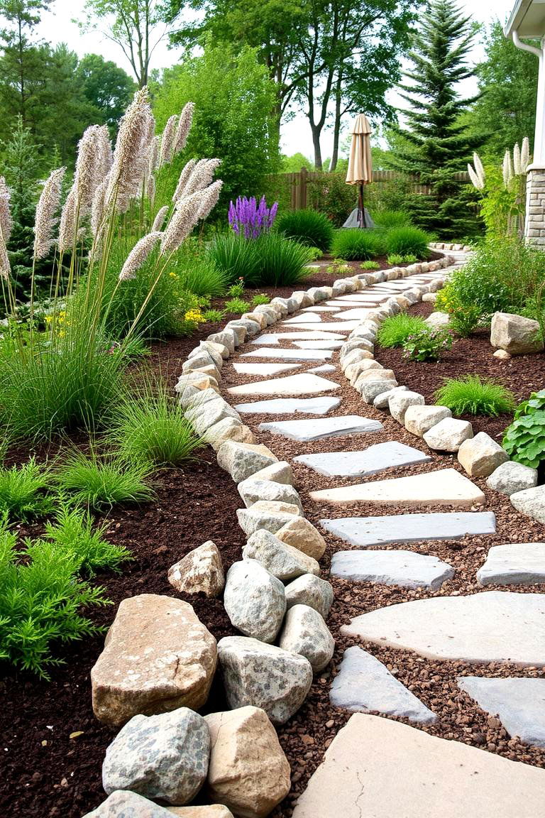 Defined Pathway with River Rocks - 24 River Rock Edging Ideas