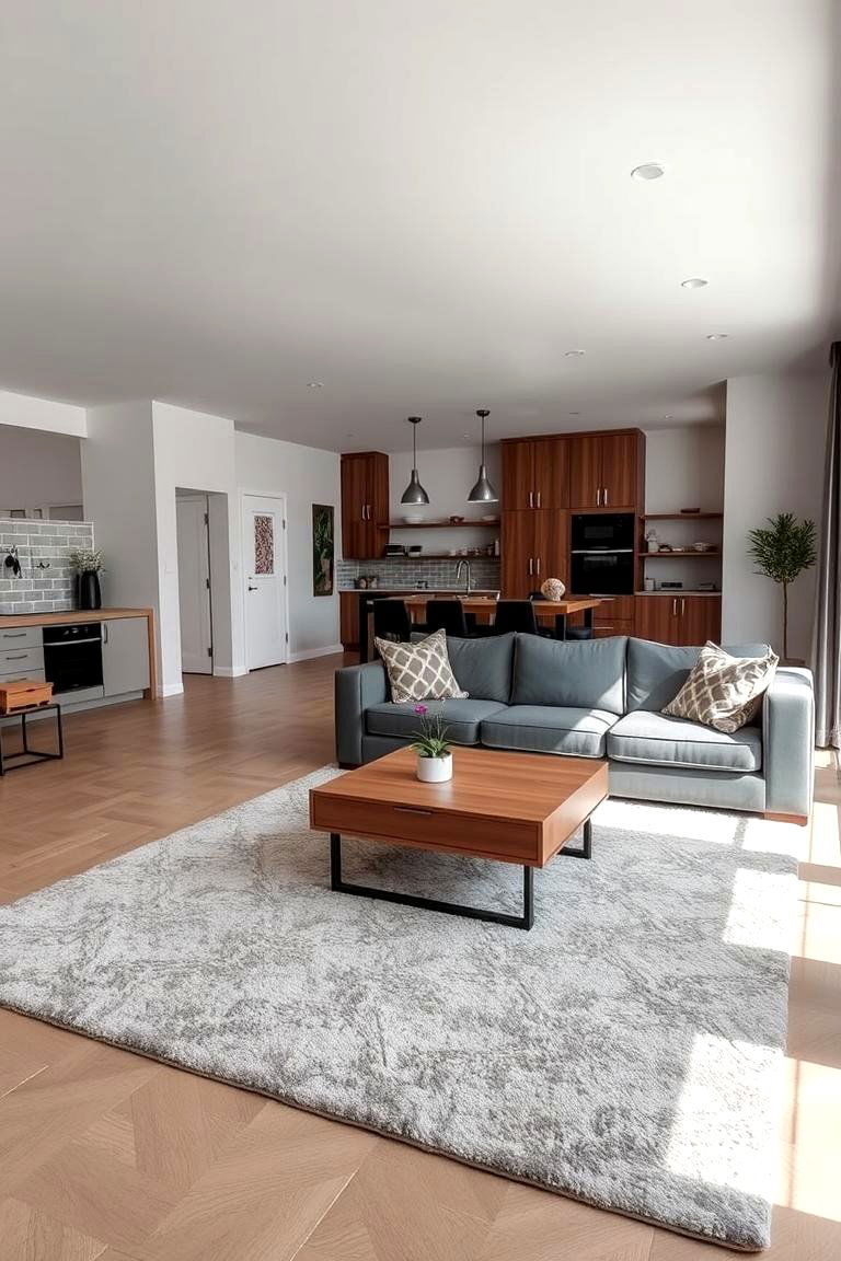 Defined Zones with Rugs - 24 Open Kitchen Living Room Ideas