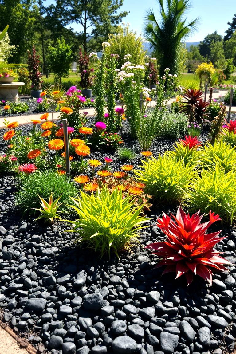 Defining Garden Beds with Black River Rock - 24 Black River Rock Landscaping Ideas