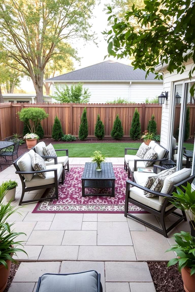 Defining Your Space with Outdoor Rugs and Furniture Arrangement - 24 Privacy Patio Ideas