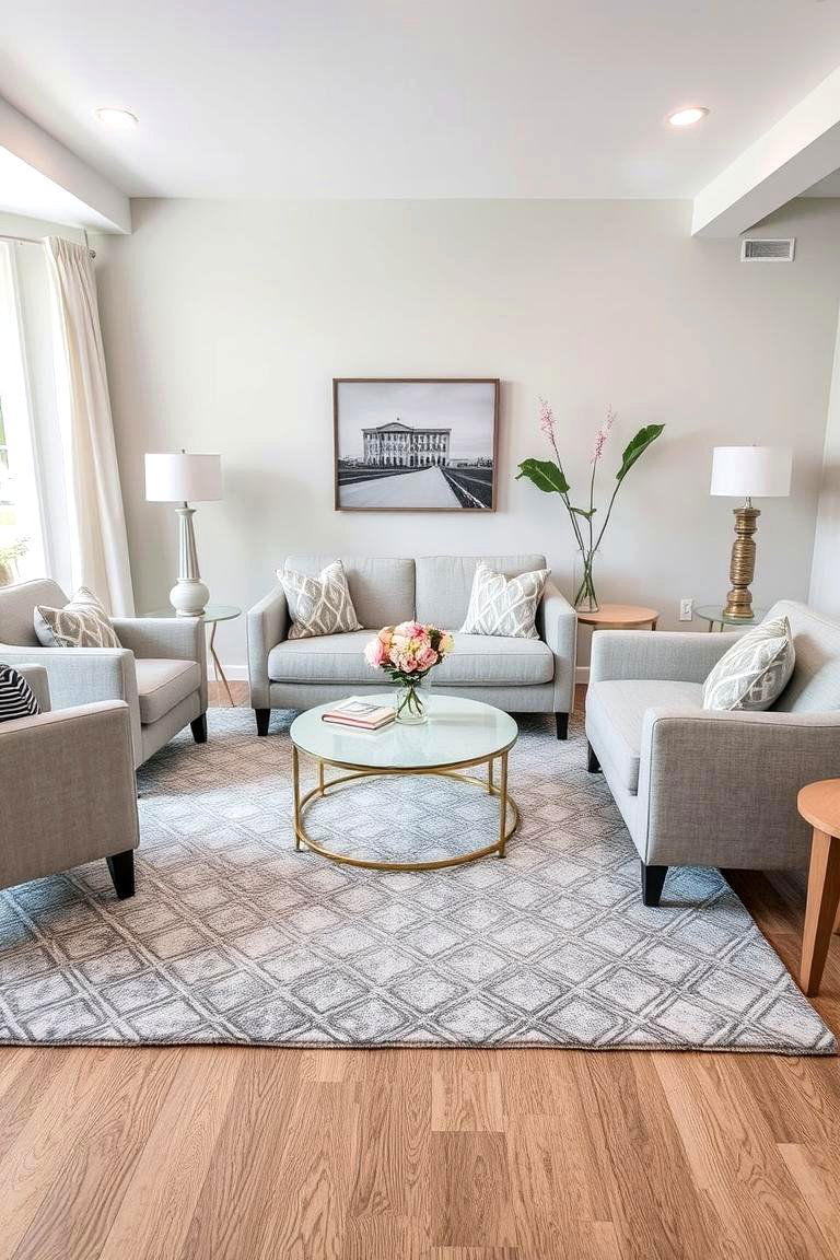 Defining the Area with a Gray Rug - 24 Gray Living Room Ideas