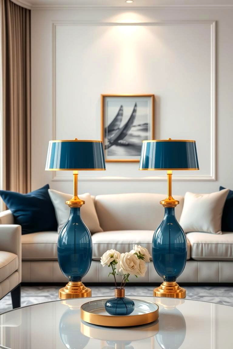 Delicate Blue and Gold Table Lamps - 24 Blue and Gold Living Room Ideas