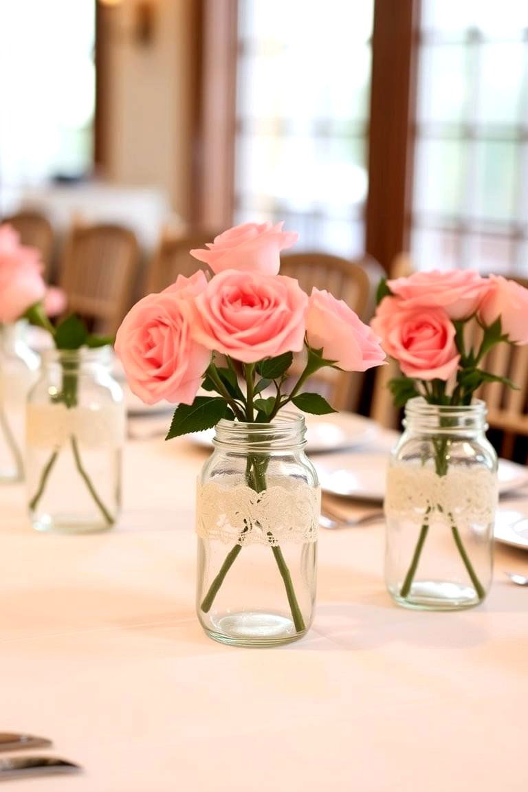 Delicate Lace Adorned Mason Jars - 24 Mason Jar Centerpiece Ideas