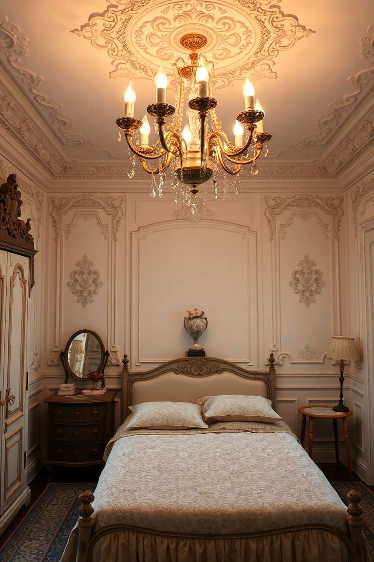Delicate Vintage Revival - 24 Bedroom Chandelier Ideas