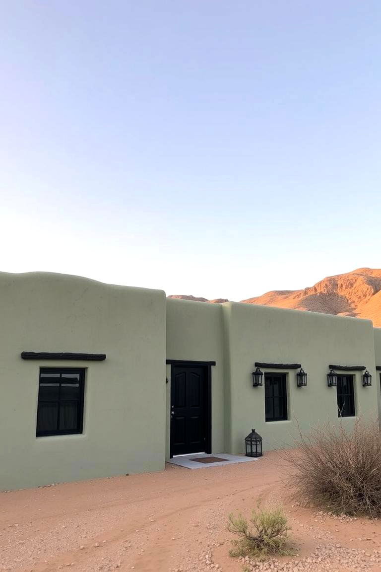 Desert Dwelling Harmony - 24 Sage Green House With Black Trim Ideas
