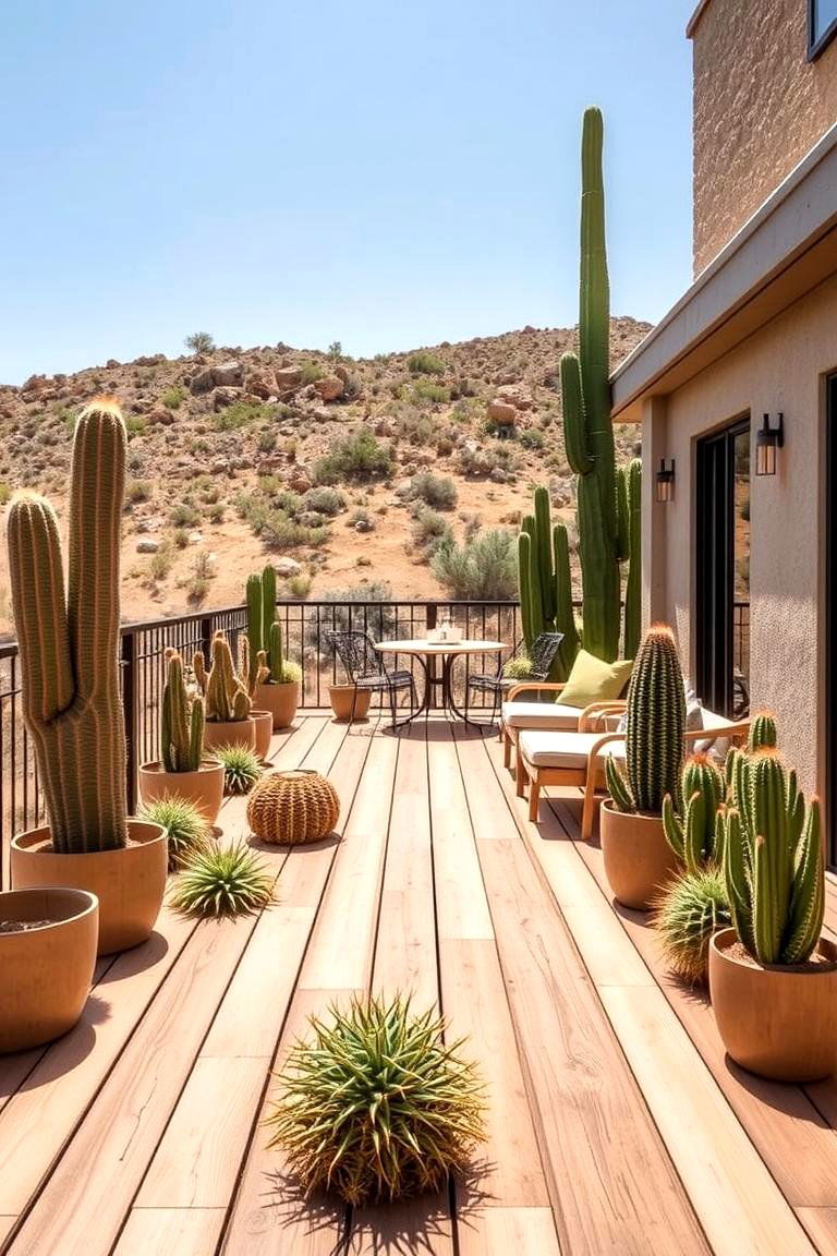 Desert Inspired Deck with Cacti and Succulents - 24 Deck Decorating Ideas With Plants