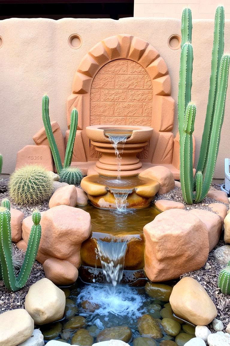 Desert Inspired Fountain - 24 Backyard Fountain Ideas