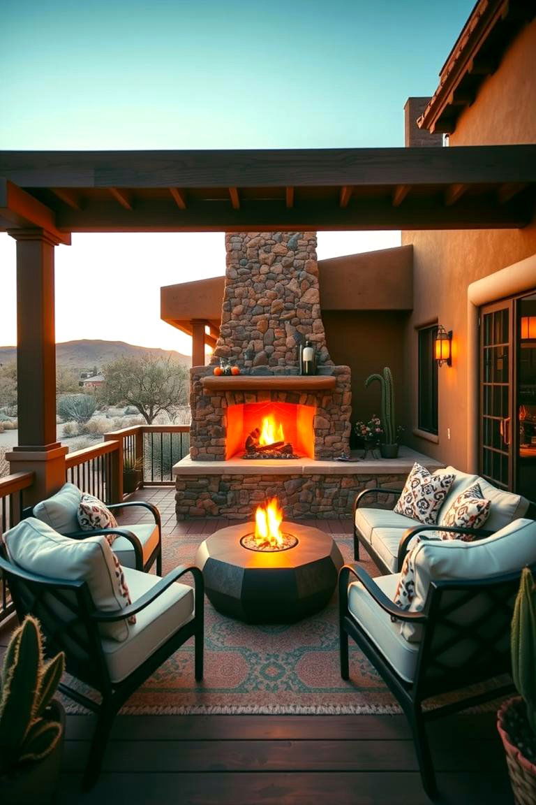 Desert Oasis Southwestern Vibe - 24 Covered Deck With Fireplace Ideas