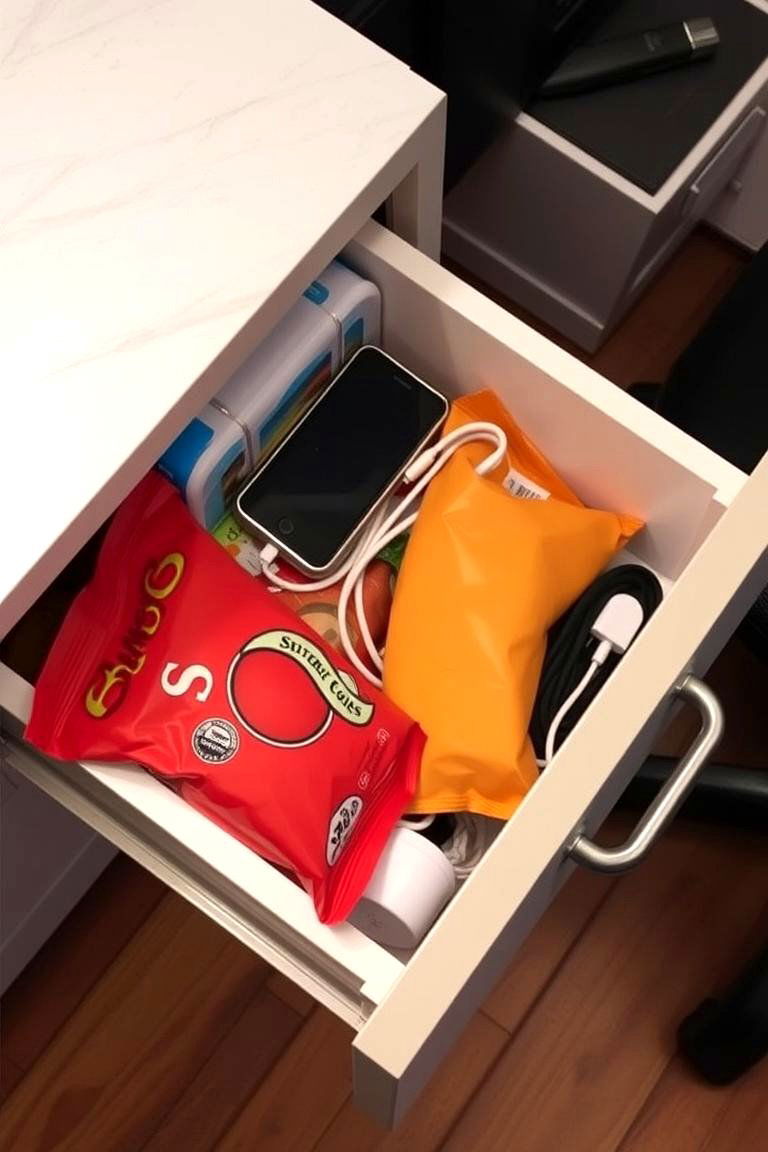 Designate a Drawer for Snacks and Personal Items - 24 Desk Organization Ideas