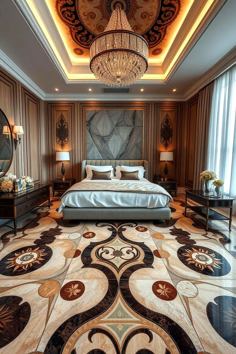 Designer Custom Inlays - 24 Bedroom Flooring Ideas