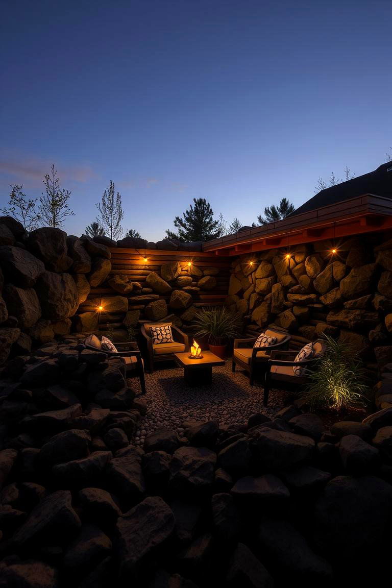 Designing a Cozy Seating Area with Black River Rock - 24 Black River Rock Landscaping Ideas