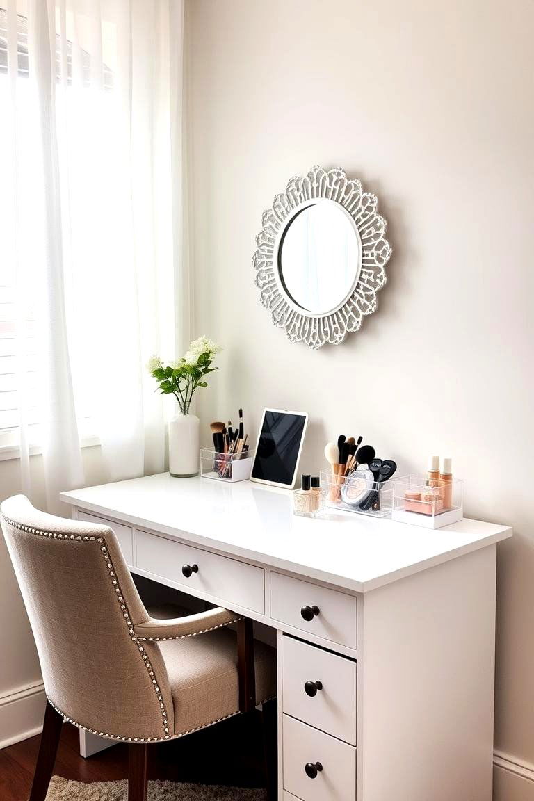 Desk with Added Vanity Mirror and Organizers - 24 Makeup Vanity Ideas