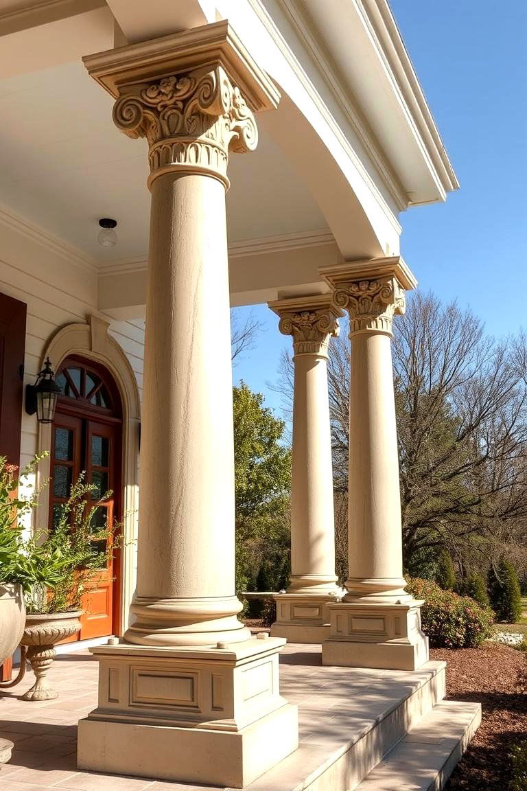 Detailed Carved Columns and Timeless Design - 24 Colonial Front Porch Ideas
