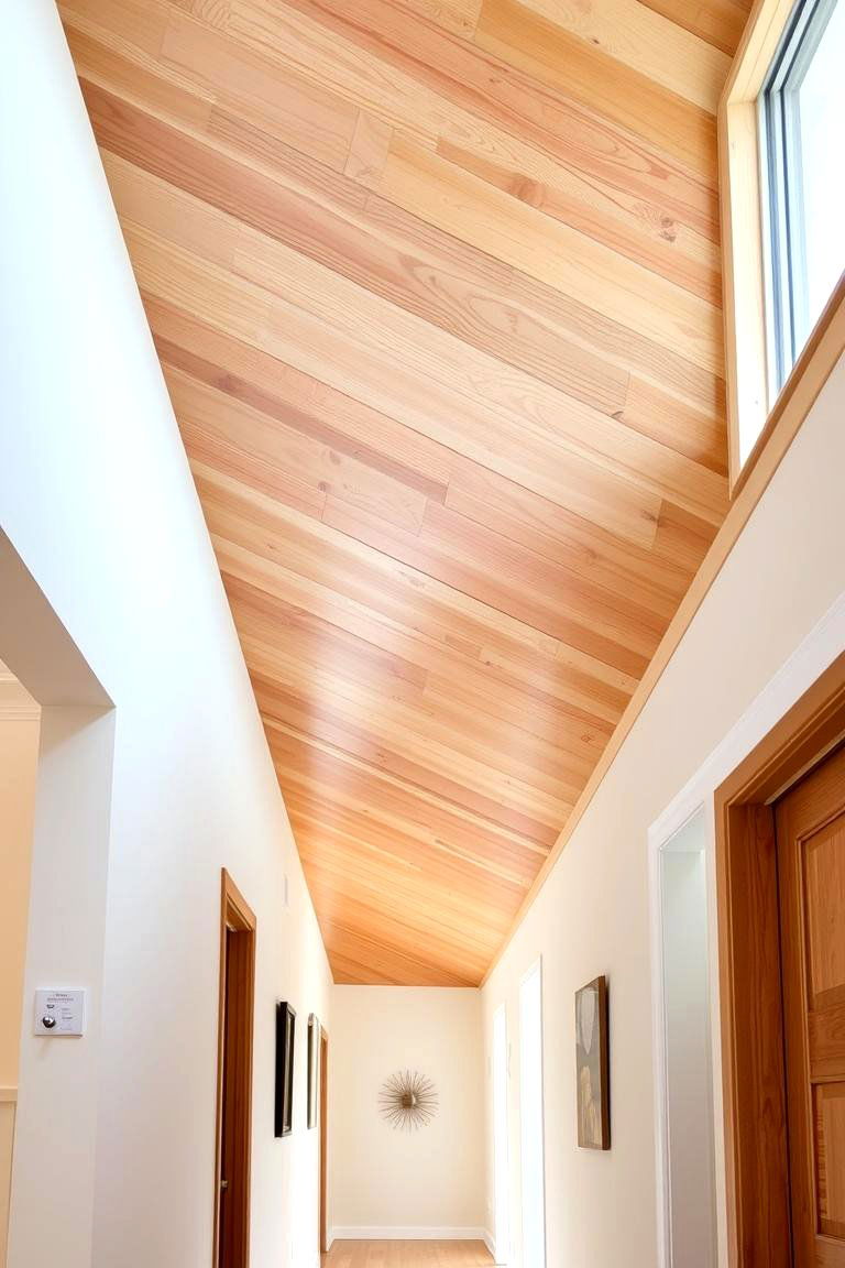 Diagonal Plank Ceiling for Dynamic Flair - 24 Wood Plank Ceiling Ideas