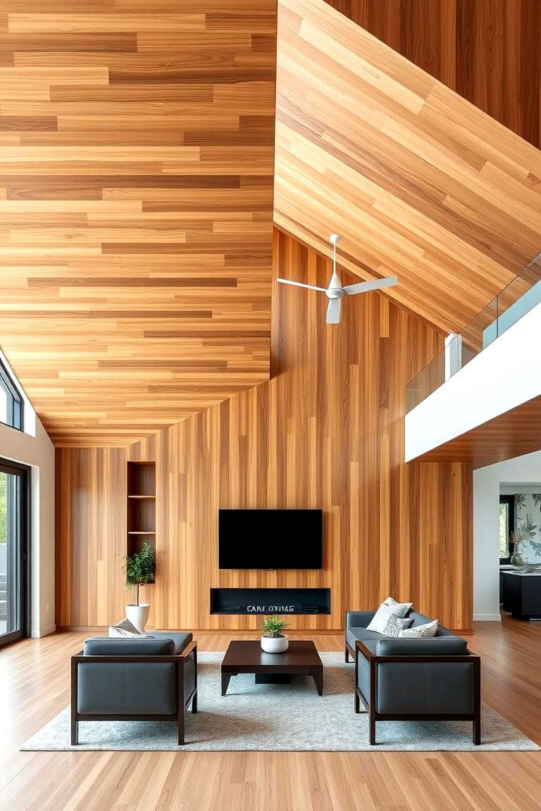 Diagonal Slat Arrangement - 24 Wood Slat Ceiling Ideas