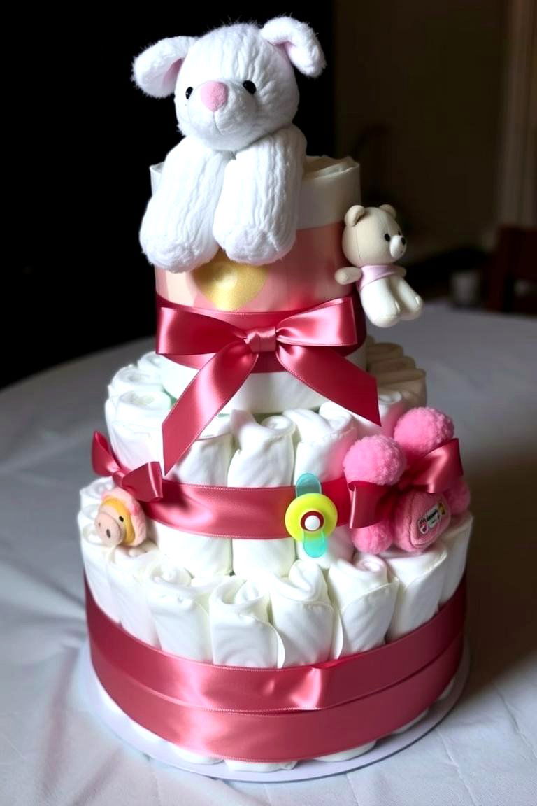 Diaper Cake Centerpiece - 24 Baby Shower Centerpiece Ideas