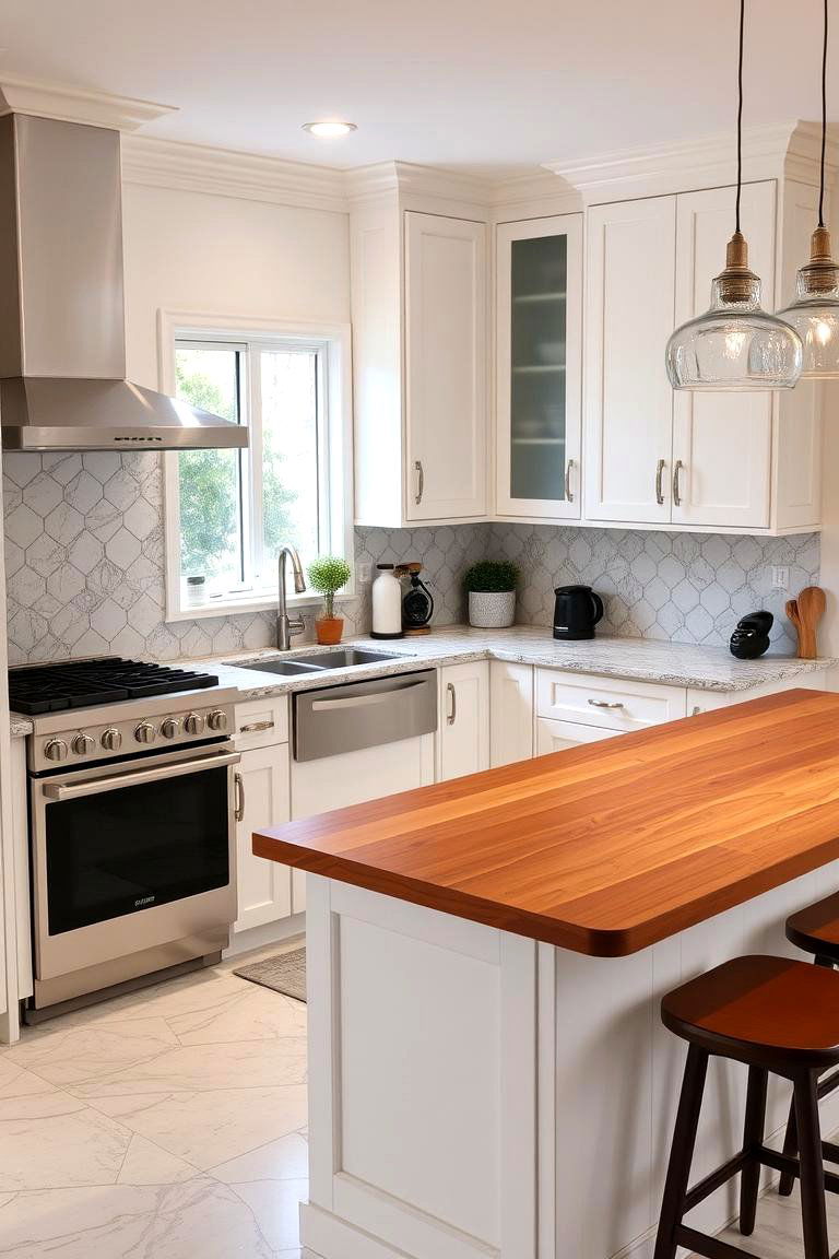 Different Countertop Materials to Define Zones - 24 U Shaped Kitchen Ideas