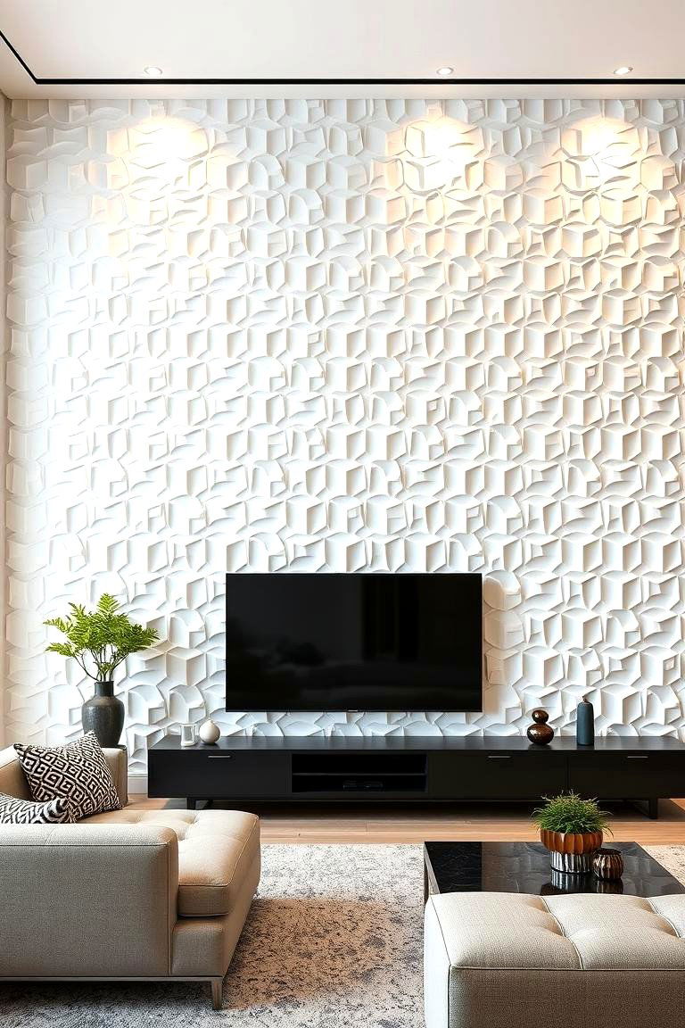 Dimensional 3D Tiles - 24 Living Room Accent Wall Ideas