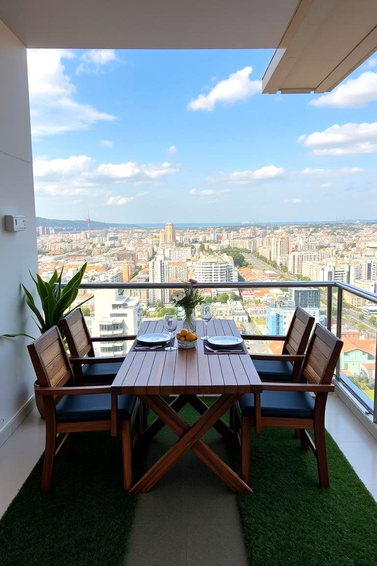 Dining Area Overlooking Greenery - 24 Artificial Grass Balcony Design