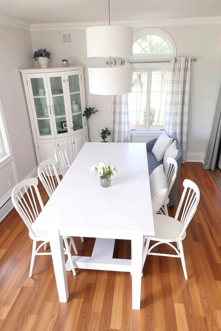 Dining Room with Bench Seating in Grey and White - 24 Grey and White House Interior Design Ideas