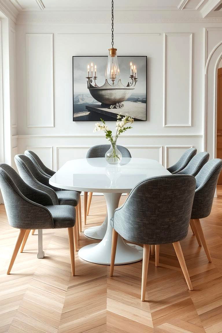 Dining Room with Grey Chairs and White Table - 24 Grey and White House Interior Design Ideas