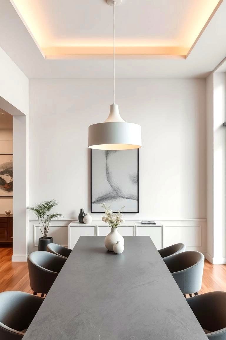 Dining Room with Modern Grey and White Lighting - 24 Grey and White House Interior Design Ideas