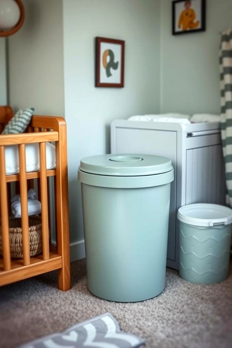 Discreetly Manage Diapers with a Sage Green Diaper Pail - 24 Sage Green Nursery Ideas