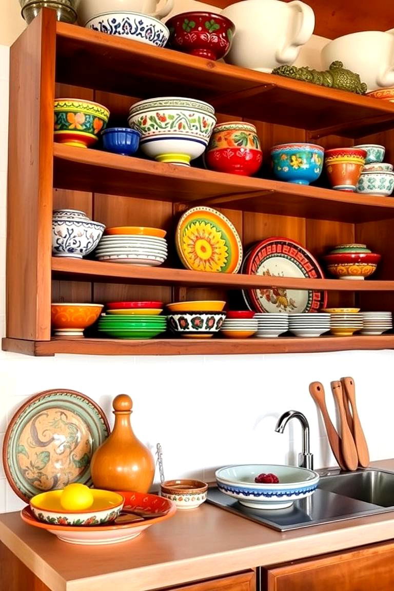 Display Colorful Pottery and Ceramics - 24 Mexican Kitchen Ideas