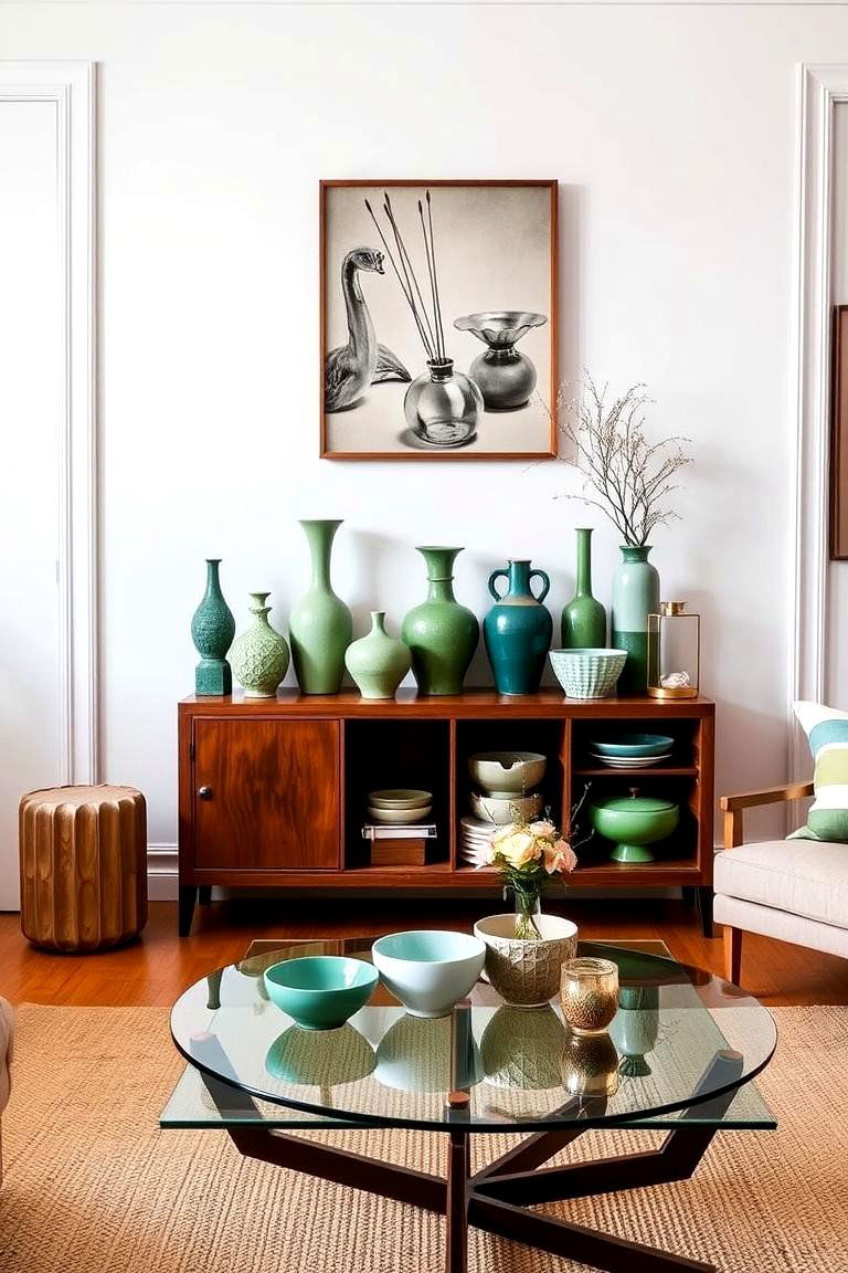 Display Green Ceramics and Pottery - 24 Green Living Room Ideas