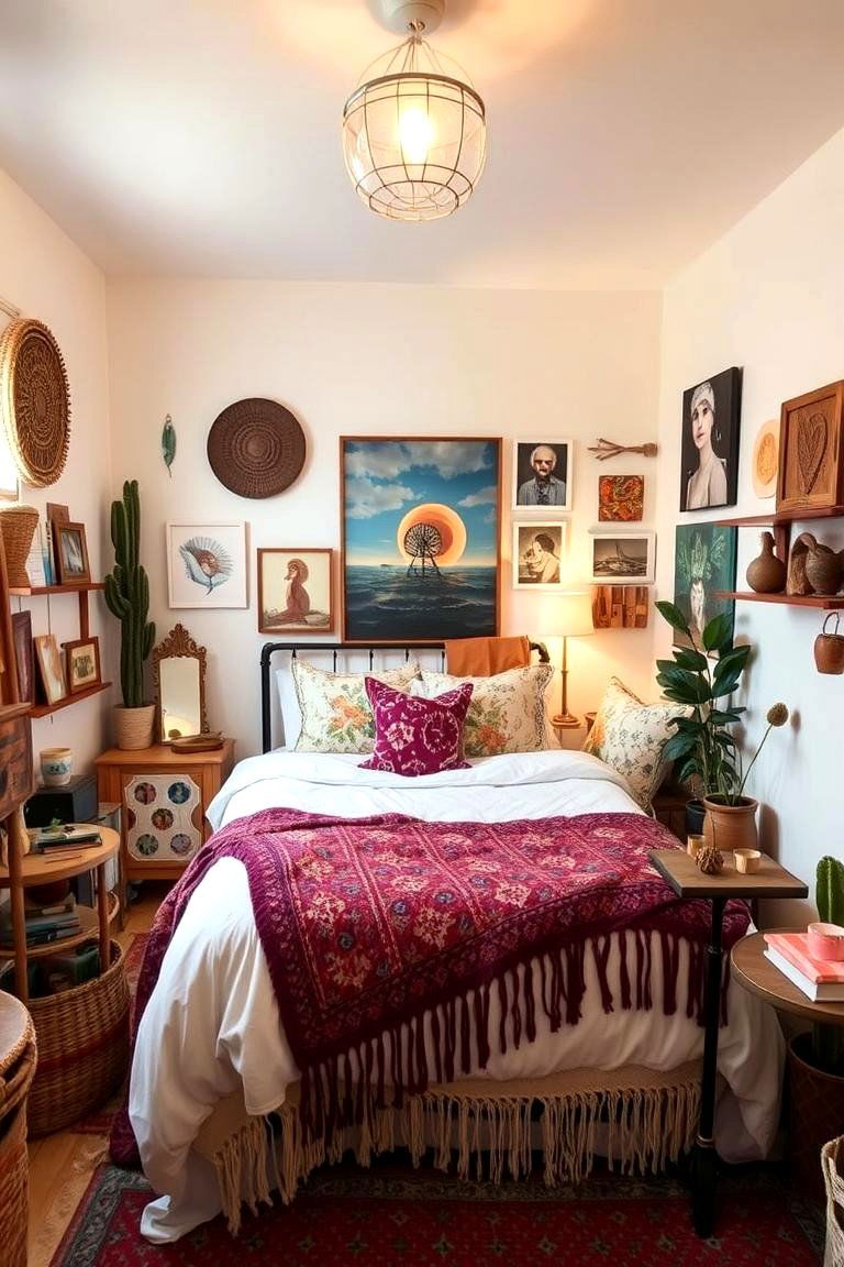 Display Handcrafted Art Pieces - 24 Small Boho Bedroom Ideas
