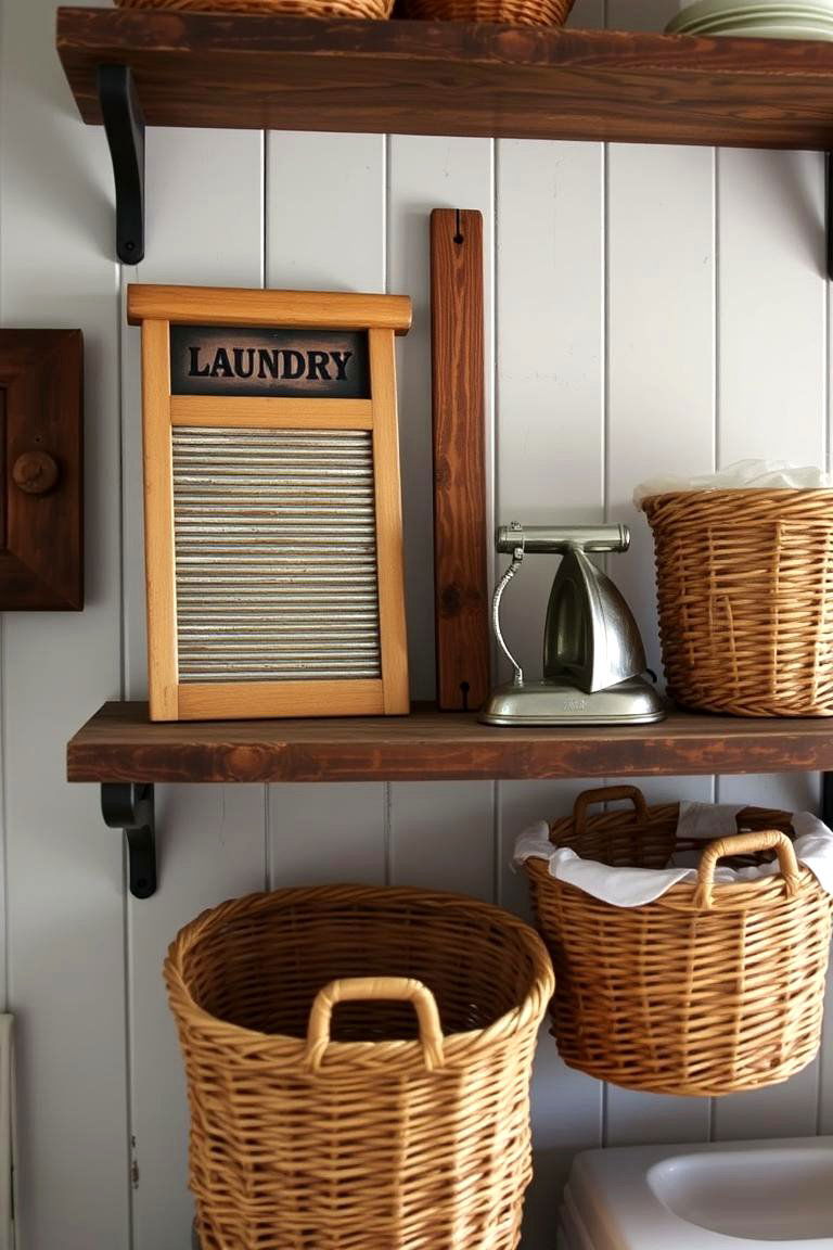 Display Vintage Laundry Tools - 24 Rustic Laundry Room Ideas