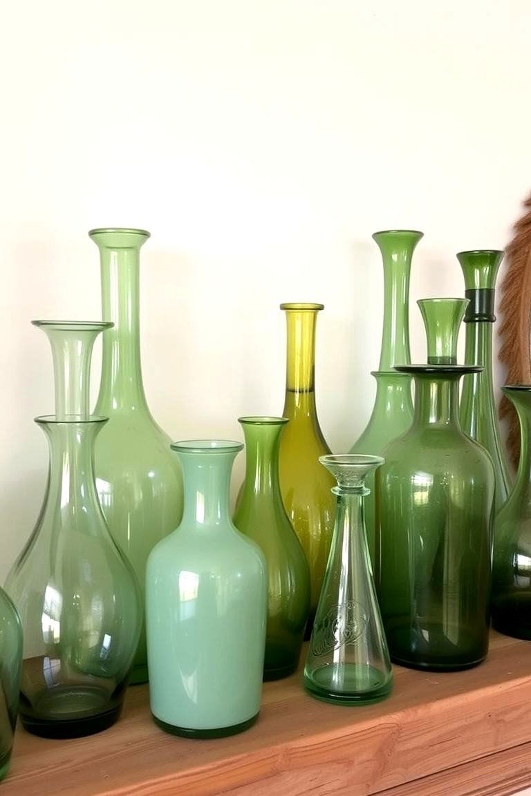 Display a Collection of Vintage Sage Green Glass Vases - 24 Rustic Sage Green Living Room Ideas
