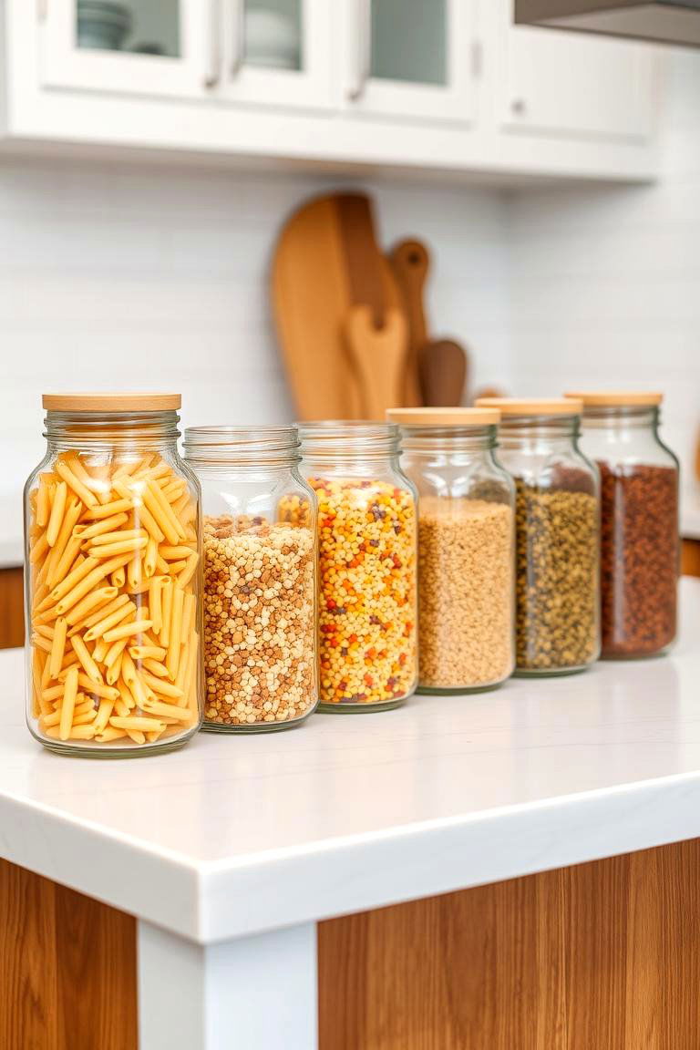 Display of Glass Jars with Ingredients - 24 kitchen island decor ideas