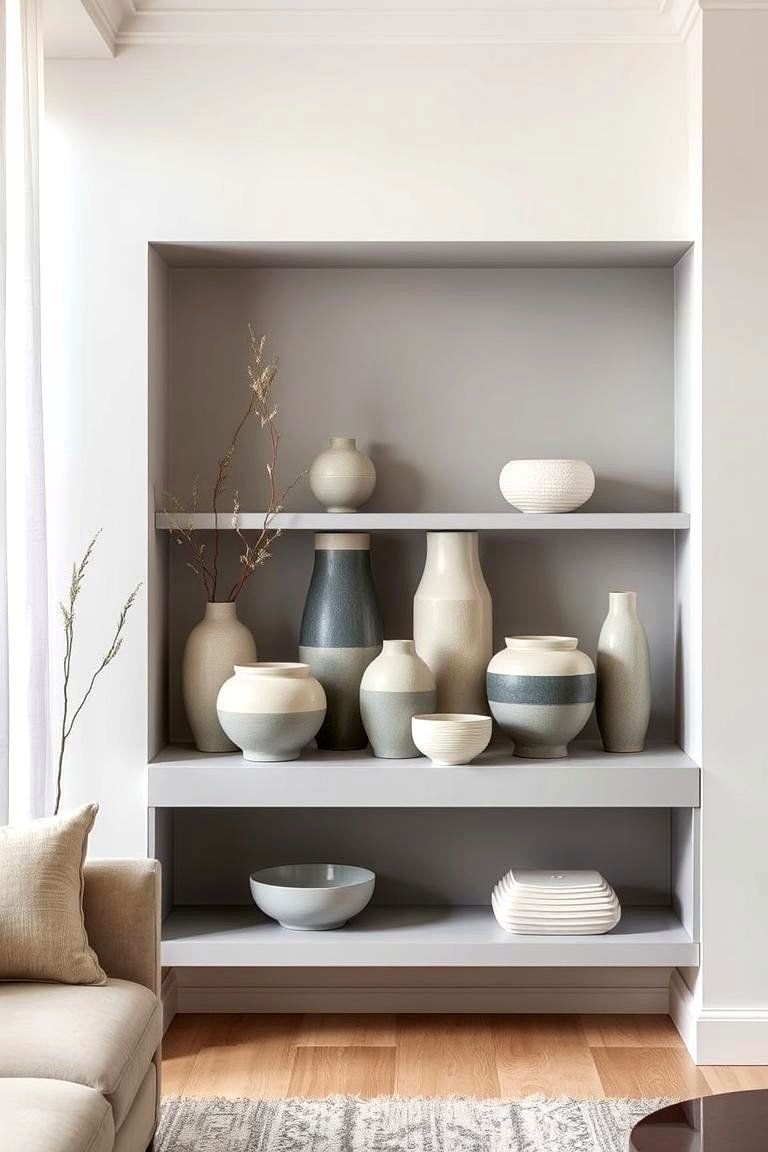 Displaying Grey and Cream Ceramics - 24 Grey and Cream Living Room Ideas
