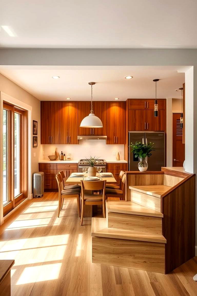Distinctive Dining Area with a Sunken Floor - 24 Split Level Kitchen Design Ideas