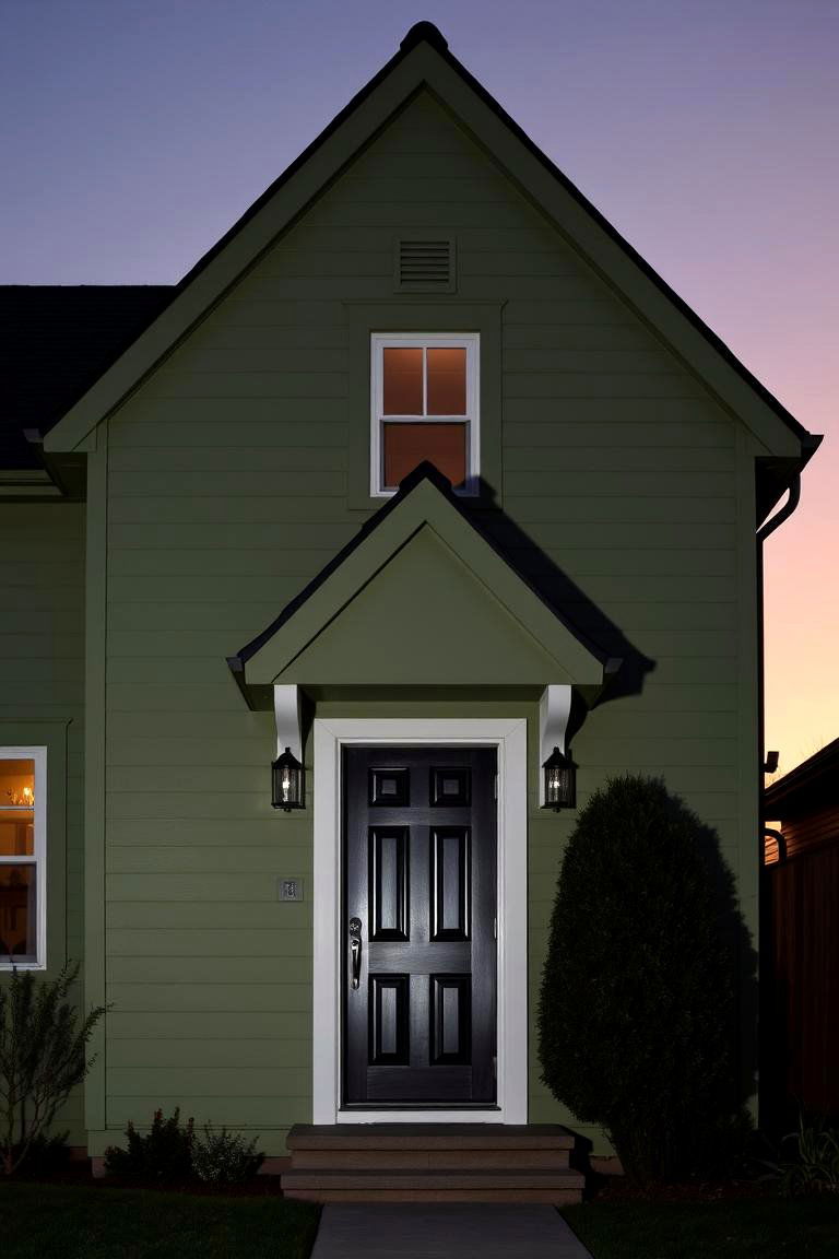 Distinctive House Silhouette - 24 Sage Green House With Black Door