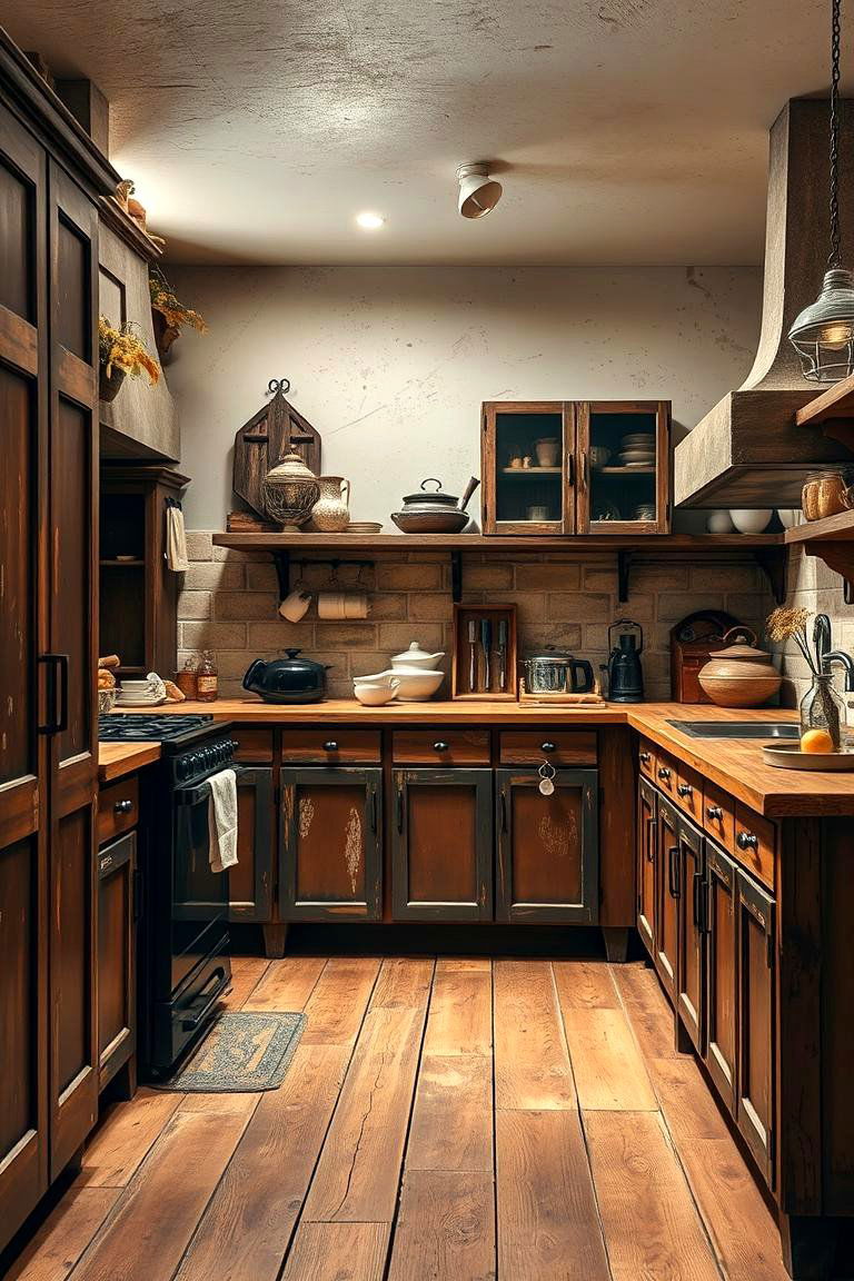 Distressed Brown Rustic Charm - 24 Brown Kitchen Cabinets Ideas
