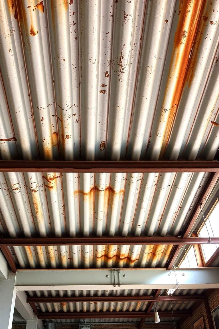 Distressed Metal Panel Ceiling - 24 Rustic Ceiling Ideas