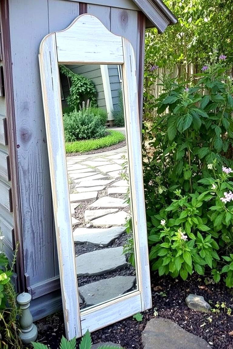 Distressed Wood Mirror - 24 Garden Mirror Ideas