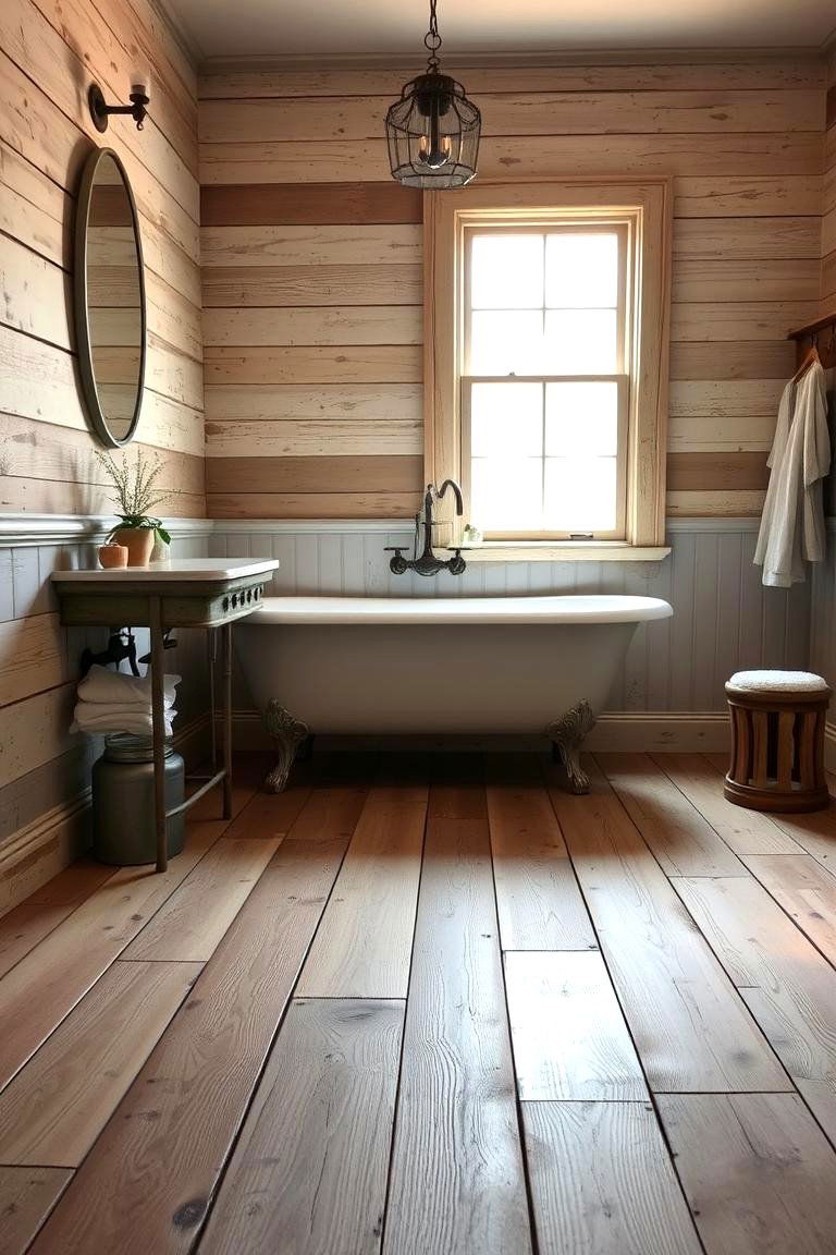 Distressed Wood Style for a Vintage Look - 24 Ideas for Wood Floors in Bathrooms