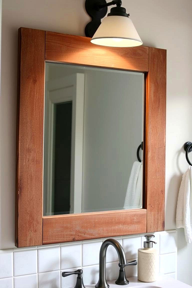 Distressed Wooden Mirror - 24 Farmhouse Bathroom Mirrors Ideas