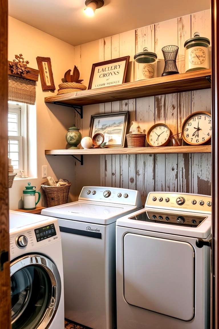 Distressed Wooden Shelves - 24 Vintage Laundry Room Decor Ideas