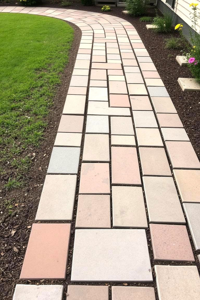Diverse Size and Shape Mix - 24 Concrete Paver Walkway Ideas