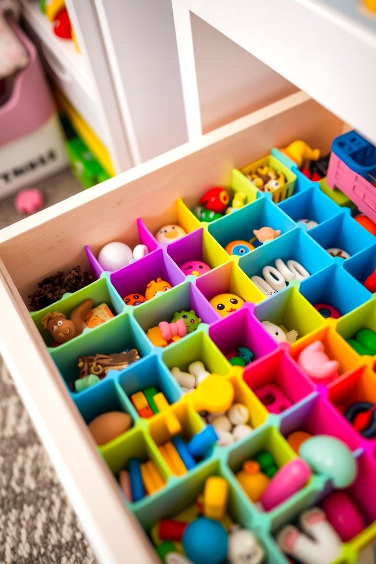 Dividers in Drawers for Small Item Separation - 24 Playroom Storage Ideas