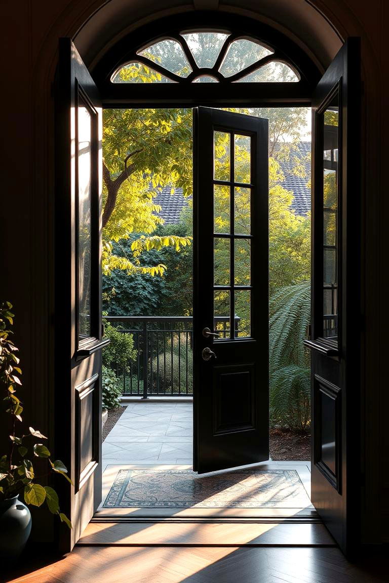 Doors Leading to Hidden Gardens or Private Balconies - 24 White House Ideas With Black Doors