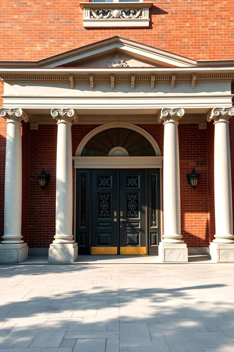 Double Door Grandeur with Colonial Columns - 24 Colonial Front Door Ideas